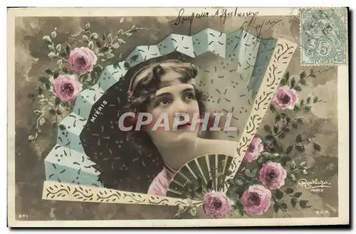 Cartes postales Fantaisie Eventail Femme Mieris