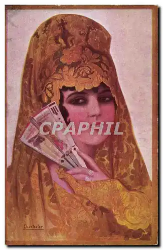 Cartes postales Fantaisie Eventail Femme Chantecler