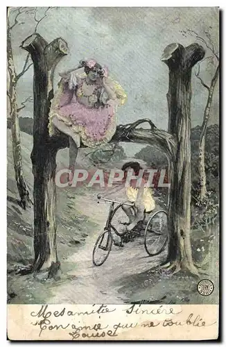 Cartes postales Fantaisie Femme Lettres Lettre H Velo Tricycle