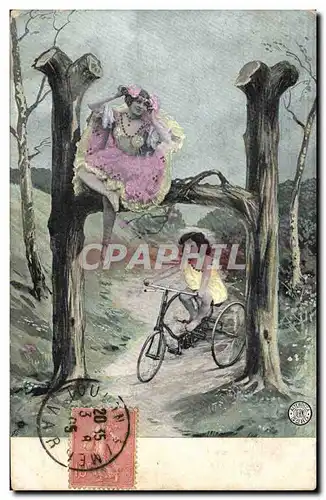 Cartes postales Fantaisie Femme Lettres Lettre H Velo Tricycle