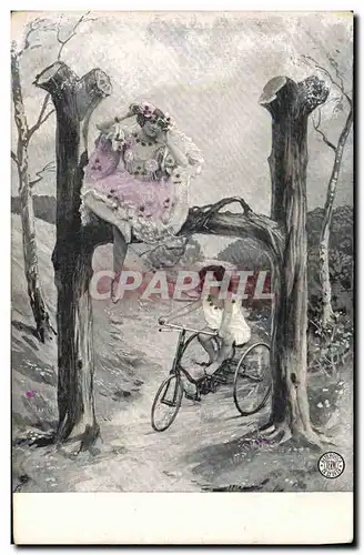 Ansichtskarte AK Fantaisie Femme Lettres Lettre H Velo Tricycle