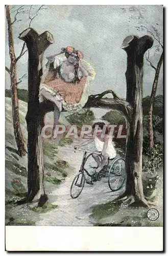 Ansichtskarte AK Fantaisie Femme Lettres Lettre H Velo Tricycle