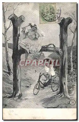 Ansichtskarte AK Fantaisie Femme Lettres Lettre H Velo Tricycle