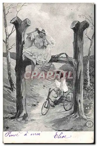 Ansichtskarte AK Fantaisie Femme Lettres Lettre H Velo Tricycle