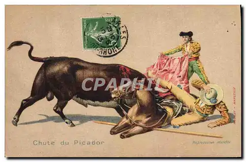 Cartes postales Corrida Course de taureaux Chute du Picador