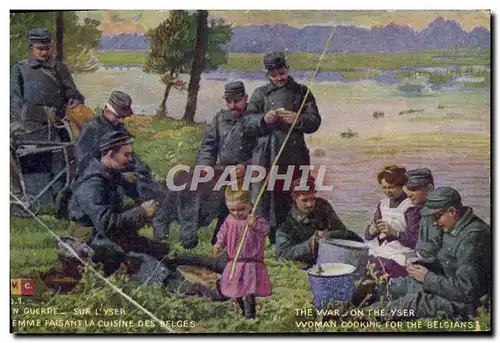 Ansichtskarte AK Militaria En guerre sur l&#39Yser Femme faisant la cuisine des Belges