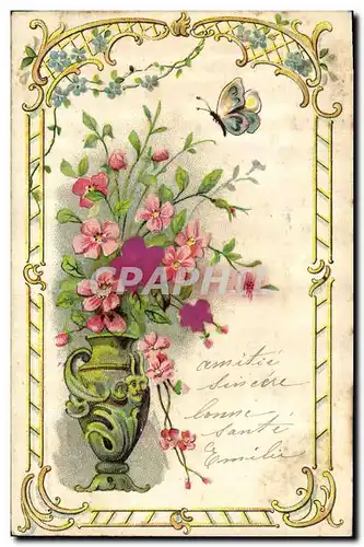 Cartes postales Fantaisie Fleurs Papillon