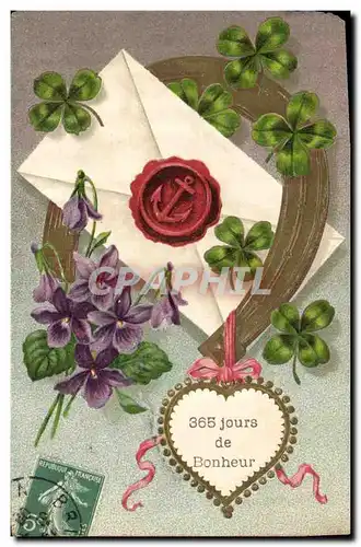 Cartes postales Fantaisie Fleurs Ancre de marine Fer a cheval Trefles