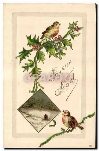 Cartes postales Fantaisie Fleurs Noel Oiseau