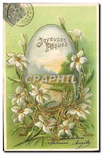 Cartes postales Fantaisie Fleurs Paques Oeuf