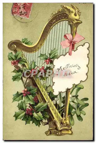 Ansichtskarte AK Fantaisie Fleurs Harpe