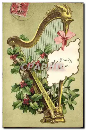 Cartes postales Fantaisie Fleurs Harpe