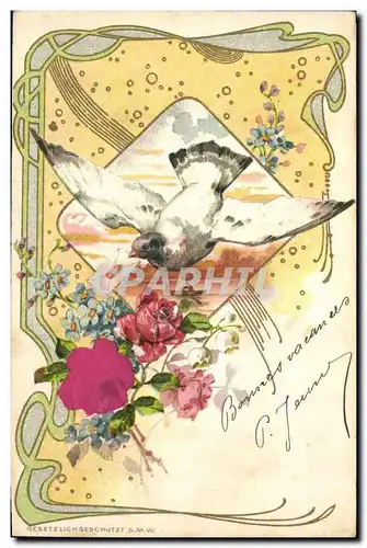 Cartes postales Fantaisie Fleurs Oiseau