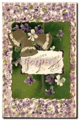 Cartes postales Fantaisie Fleurs Cloches Paques