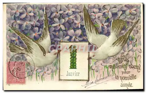 Cartes postales Fantaisie Fleurs Oiseaux