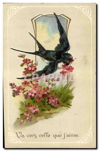 Cartes postales Fantaisie Fleurs Hirondelle