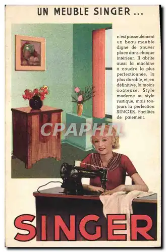 Cartes postales Femme Un meuble Singer Machine a coudre
