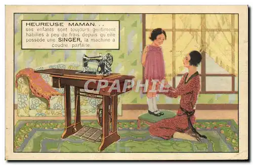 Cartes postales Heureuse Maman Enfant Machine a coudre Singer