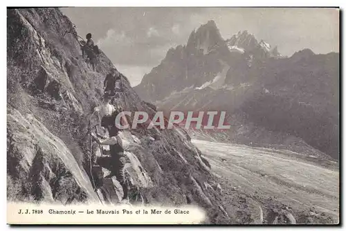 Cartes postales Alpinisme Chamonix Le mauvais pas et la mer de glace