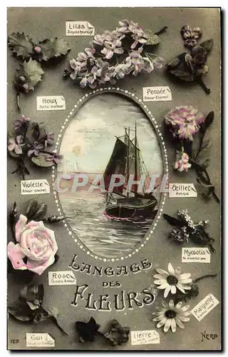 Cartes postales Fantaisie Langage des Fleurs Bateau de peche