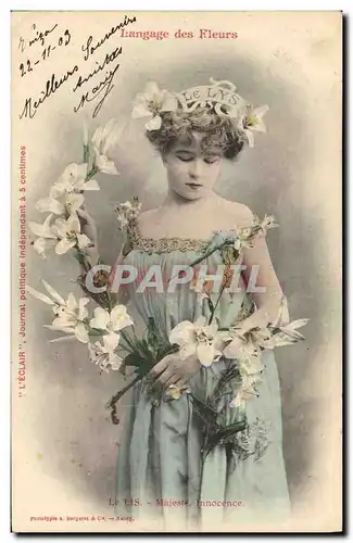 Cartes postales Fantaisie Le langage des Fleurs Le Lis Majeste Innocence