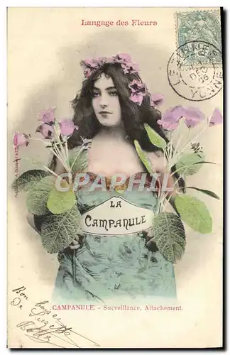 Cartes postales Fantaisie Le langage des Fleurs La Campanule Surveillance Attachement