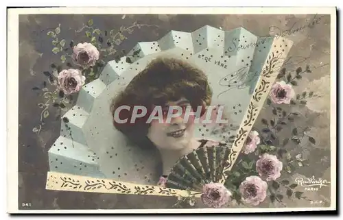 Cartes postales Fantaisie Femme Eventail