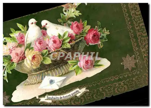 Cartes postales Fantaisie Fleurs Colombes (carte transparente)