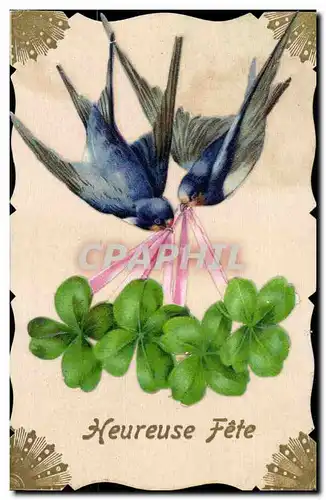 Cartes postales Fantaisie Fleurs Hirondelles Trefles