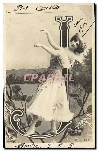 Cartes postales Fantaisie Femme Lettres Lettre J