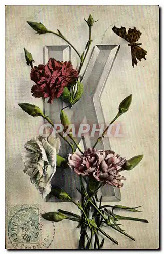 Cartes postales Fantaisie Fleurs Lettres Lettre K