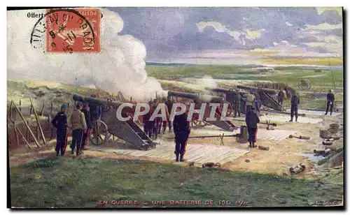 Cartes postales Militaria Une batterie de 130mm Canons