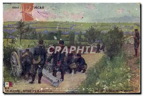 Cartes postales Militaria Notre 75 en action Canon