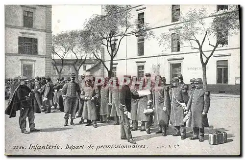 Cartes postales Militaria Infanterie Depart de permissionnaires Publicite Gill Tailleur Bd Bonne Nouvelle Paris