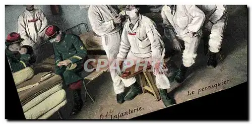 Cartes postales Militaria Infanterie Le perruquier Coiffeur