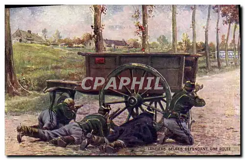 Cartes postales Militaria Lanciers belges defendant une route