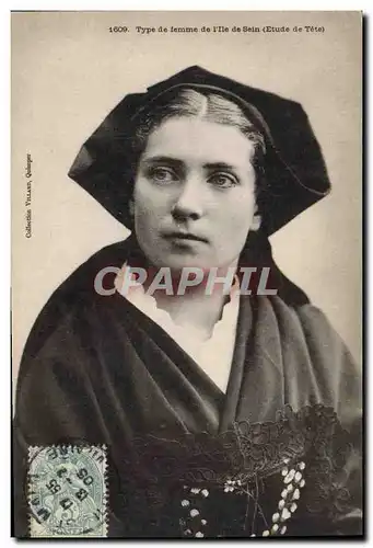 Cartes postales Folklore Type de femme de l&#39Ile de Sein Etude de tete