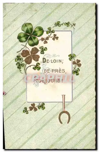 Cartes postales Fantaisie Fleurs Fer a cheval Trefle