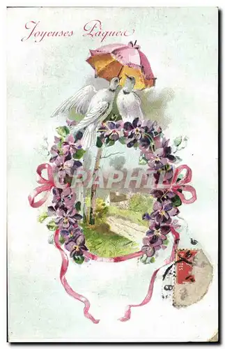 Cartes postales Fantaisie Fleurs Colombes Paques