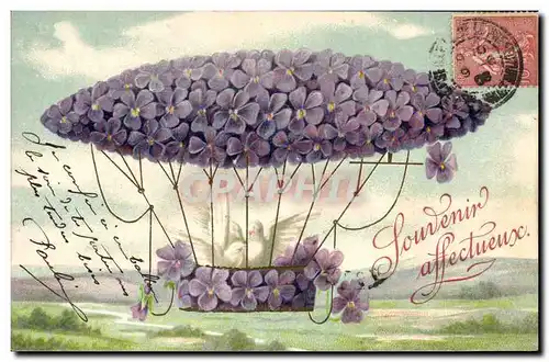 Cartes postales Fantaisie Fleurs Dirigeable Zeppelin