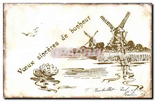 Cartes postales Fantaisie Fleurs Moulin a vent