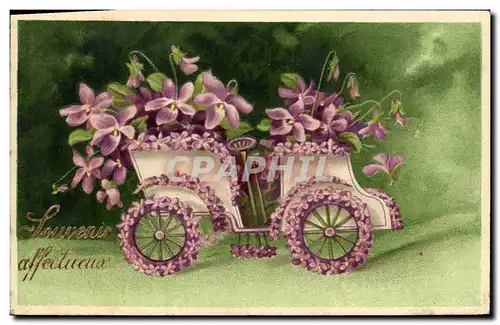 Ansichtskarte AK Fantaisie Fleurs Automobile