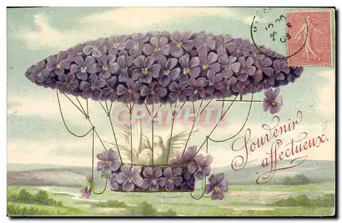 Cartes postales Fantaisie Fleurs Dirigeable Zeppelin