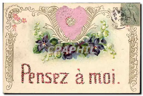 Cartes postales Fantaisie Fleurs Coeur Pensez a moi