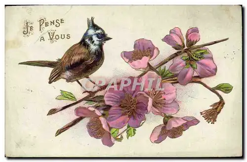 Cartes postales Fantaisie Fleurs Oiseau