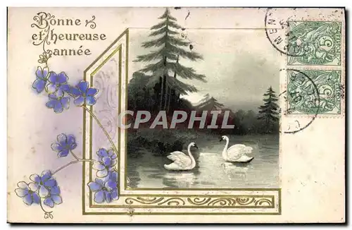 Cartes postales Fantaisie Fleurs Cygnes