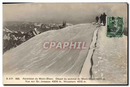 Cartes postales Alpinisme Ascension du Mont Blanc Depart du sommet du Mont Blanc Vue sur Gr Jorasses Weisshorn