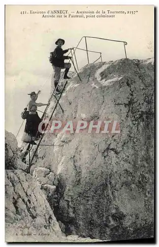 Ansichtskarte AK Alpinisme Environs d&#39Annecy Ascension de la Tournette Arrivee sur le fauteuil point culminant