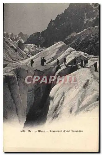 Cartes postales Alpinisme Mer de glace Traversee d&#39une crevasse