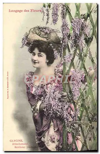 Ansichtskarte AK Fantaisie Langage des Fleurs Femme Glycine